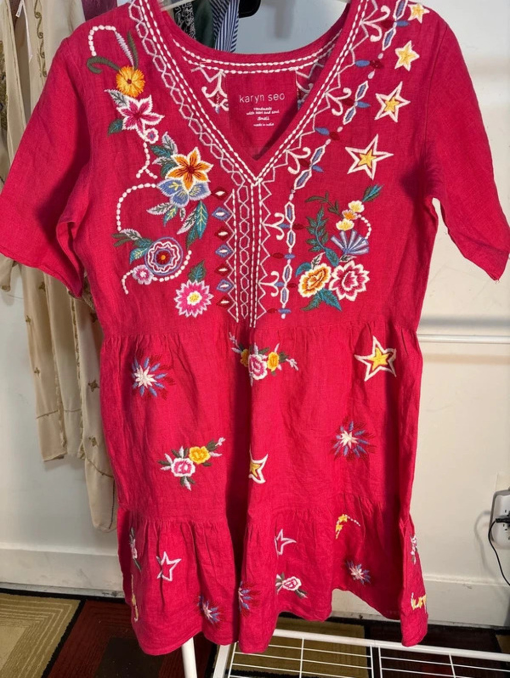 NWOT Karyn Seo Embroidered Pink Linen Dress Small